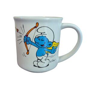 Vintage 1981 Smurf Valentine Mug Wallace Berrie & Co. Gotcha! Cupid Bow